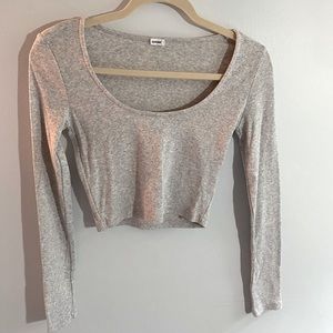 GARAGE Gray Ribbed Long Sleeve Crop Top